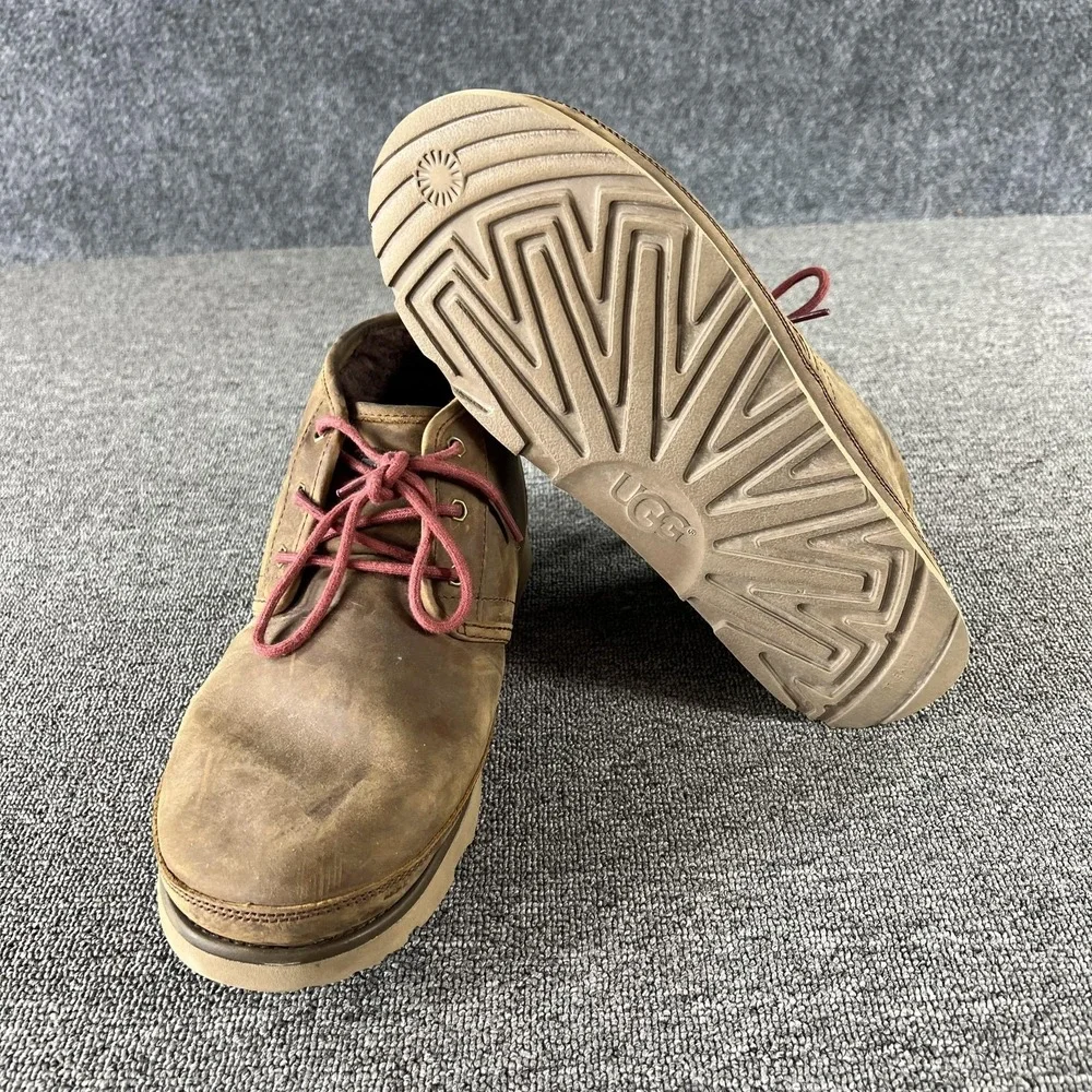 UGG Boots Mens 10 Brown Leather Wool Lined Chukka Ankle Lace Up Winter Casual